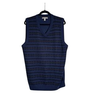 Nordstrom XL Merino Wool Blue Print V-Neck Sweater Vest